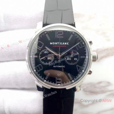 Copy Mont Blanc Timewalker SS Black Leather Strap Watch 7750 Swiss Grade